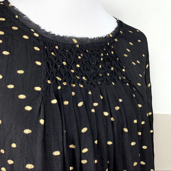 Anthropologie Floreat Everafter Black Gold Polka Dot Bell Sleeve Swing Blouse - Picture 12 of 14